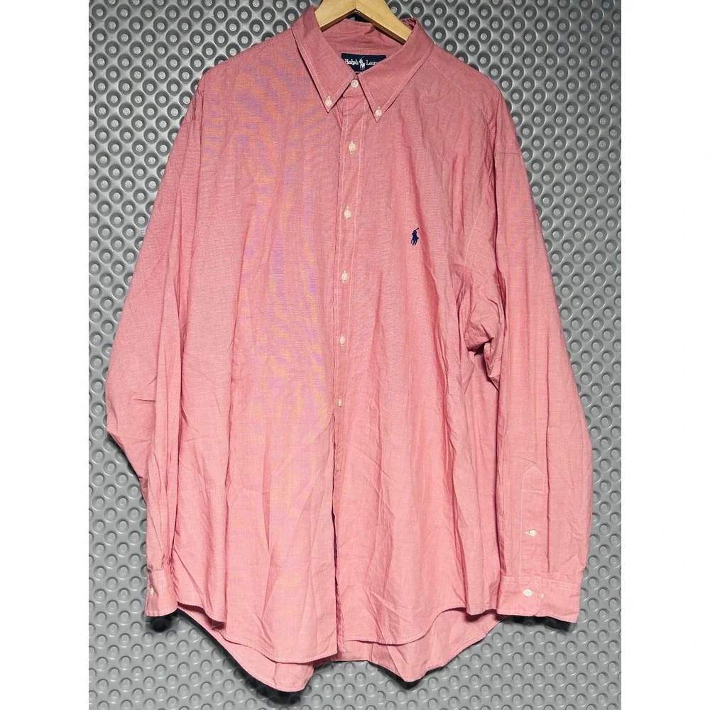 Polo Ralph Lauren Yarmouth Pink Pinpoint Oxford Shirt Mens 18 36/37 2XL VINTAGE